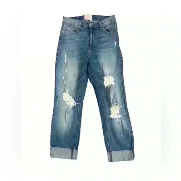 REVICE Denim High Rise Crop Mom Blue Jeans Distressed Light Wash Women's 28 USA - Picture 3 of 15